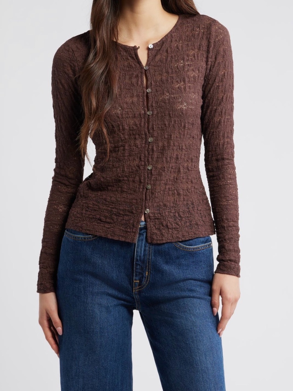 NWT Rails
Cyrah Stretch Lace Cardigan in Walnut, Size XS